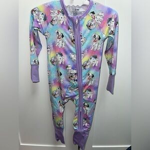 BAMBOO Kids One Piece Footie - Purple and Blue Dalmatian Print